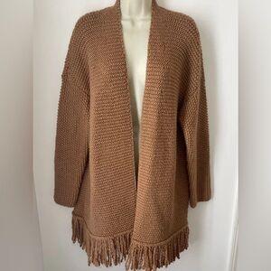 Women’s J. Jill Chunky Cardigan Sweater Open Front Fringe Hem Sz M